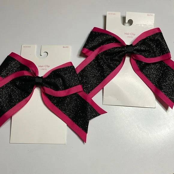 2 Girls black and pink bling glitter hair bow New