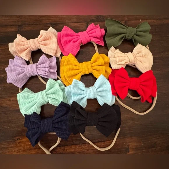 Colorful Bow Headband Set for girls. Infant toddler hair bows. 11 total