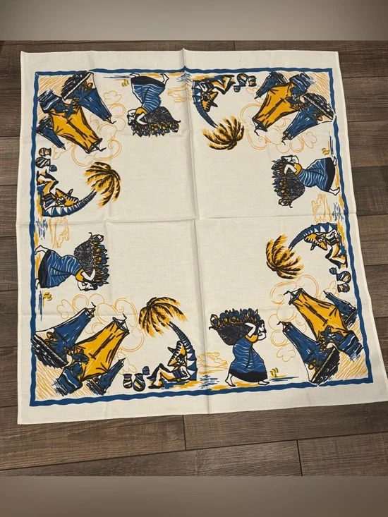 Vintage tablecloth Mexican Cowboy Palm Tree Donkey & 4 napkins