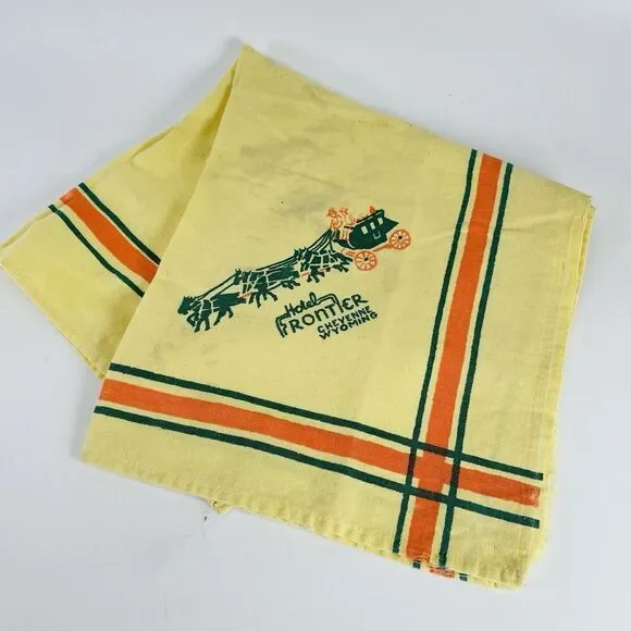 VTG Hotel Frontier Cloth Napkin Cheyenne Wyoming 15x16 Motel Old West Stagecoach