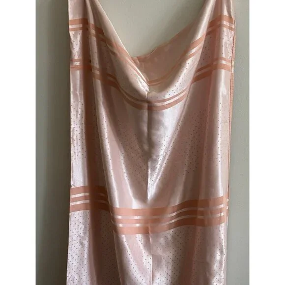 50s 40s Vintage Peachy Pink Polyester Satin Stripe Tablecloth 51x44 Square