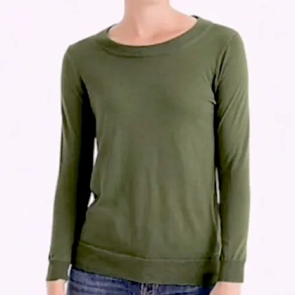 J.Crew J crew MED olive green crew neck long sleeve thin wool merino sweater EUC