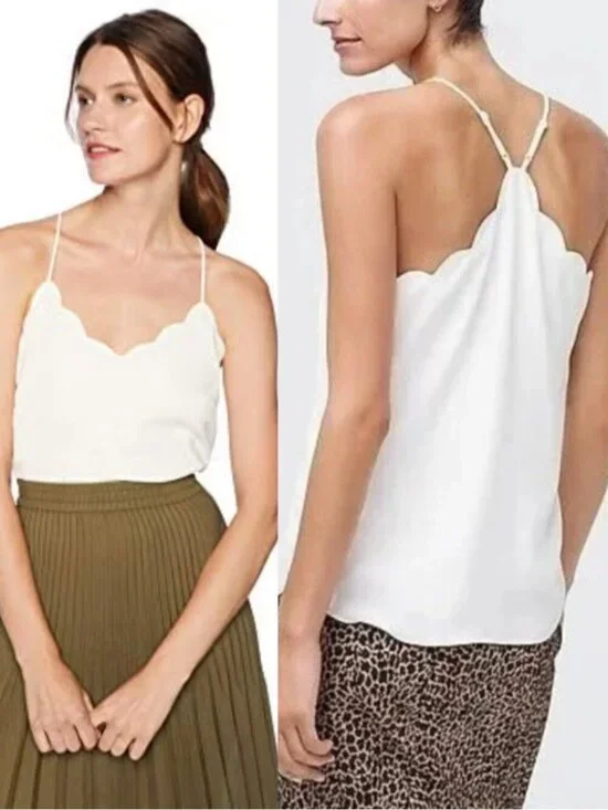 J. Crew Ivory Strappy Scalloped Cami