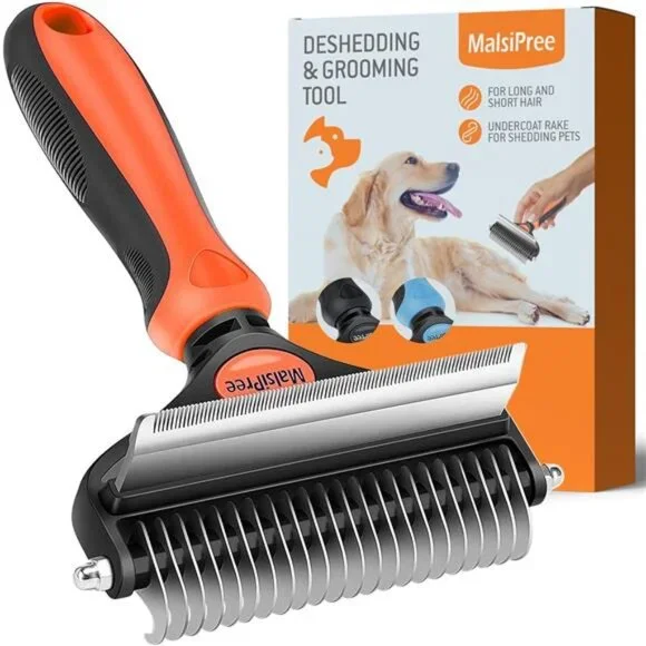 Dog Grooming Brush for Shedding - 2 in 1 Deshedding Tool and Undercoat Rake