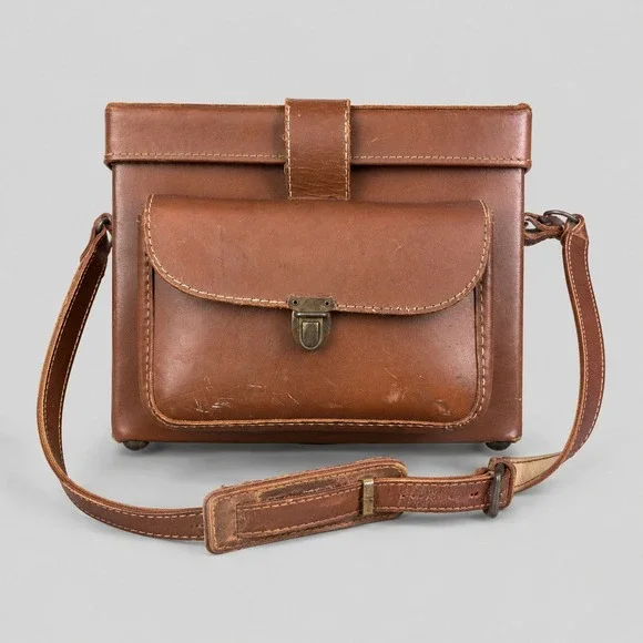 Vintage Top Grain Cowhide Leather Camera Case Satchel USA Brown Shoulder Bag