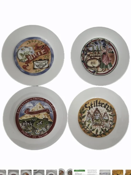 Restoration Hardware Set of four vintage ceramic cheese appetizer plates