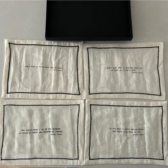 NIB Restoration Hardware Literary Quote Linen Napkins, Dorothy Parker, Set of 4