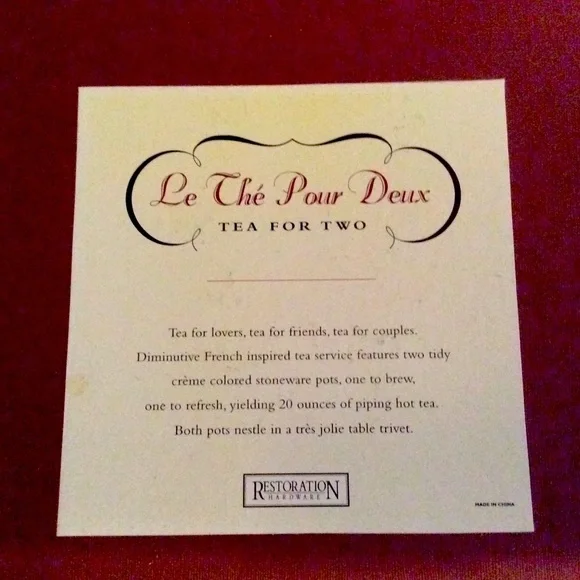 Restoration Hardware le pour duex tea for two 2 in original box 2001