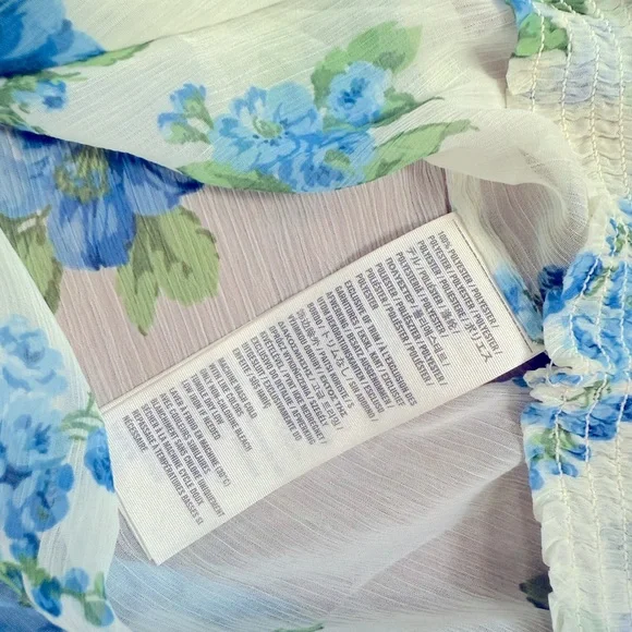 Abercrombie & Fitch Blue Floral Ruffle Blouse Sheer Peasant Top Size Large Y2K