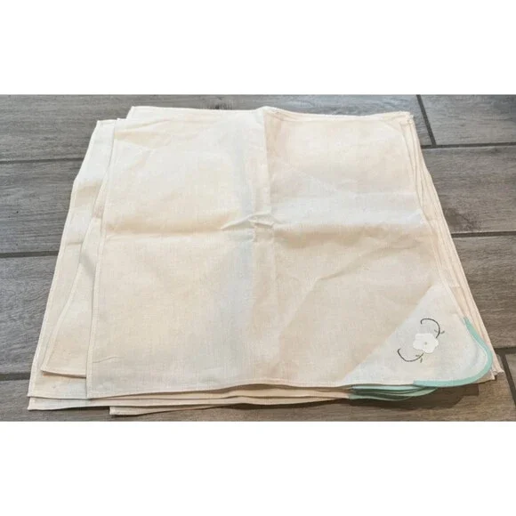 Vintage Linen Applique Floral Napkins Set of 12 Hand Stitched