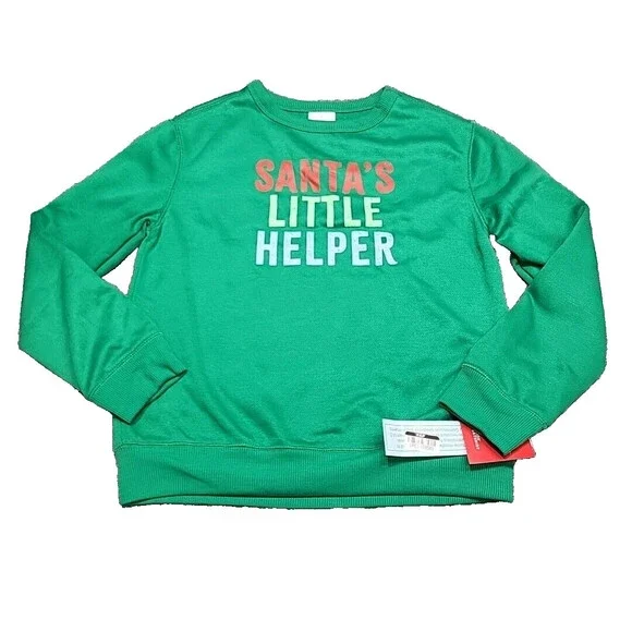 Kids' Santas Little Helper Pajama Sweatshirt Large Size 10/12 Green