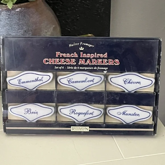 Set of 6 Restoration Hardware French Ceramic Cheese Markers Maitre Fromager New!