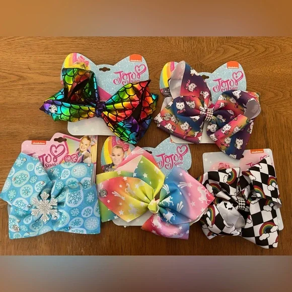 Nwt JoJo siwa bundle lot 7” hair bows 5 total snowflake unicorn rainbow