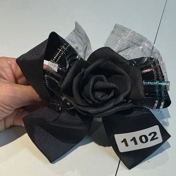 1102 Black Color Rose Hair Bow Alligator Clip