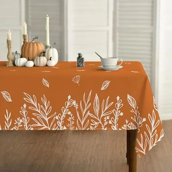 ablecloth 60x84 Inch Rectangular, Autumn Harvest Orange Table Cover, 10H-166H003