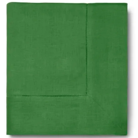 SFERRA Festeval Square Hemstitched Linen Tablecloth, Emerald, Retail $149.95US