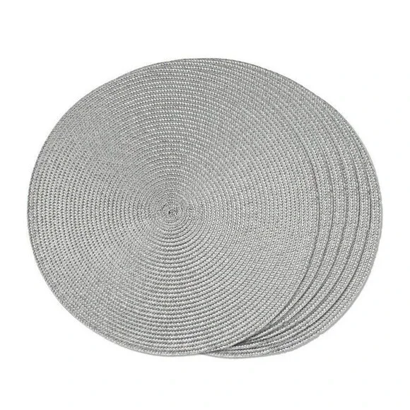 Round Braided Placemats Set of 6 Table Mats Dining Woven Modern Farmhouse Gray