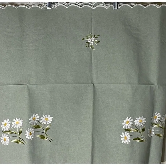 Sage Green Embroidered Cotton Tablecloth Set 50x78 + 6 Napkins Floral Dining