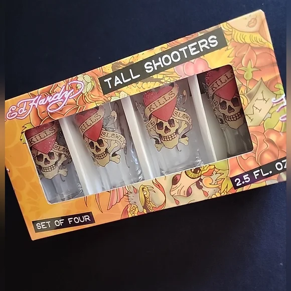 New Ed Hardy Skull Tall Shooters‎ Set - White NIB