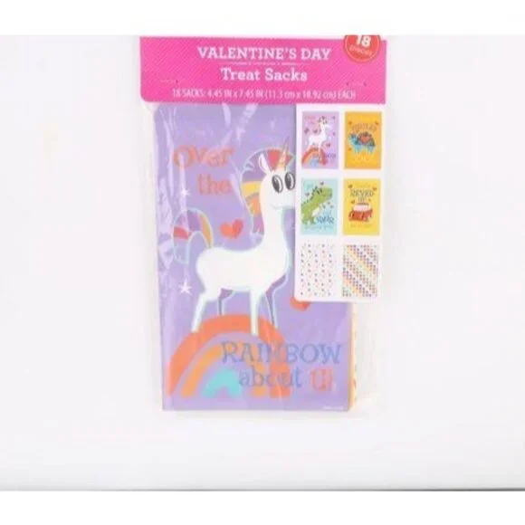 Valentines Day Treat Sacks Unicorn Car Dino Heart Designs 18 Ct