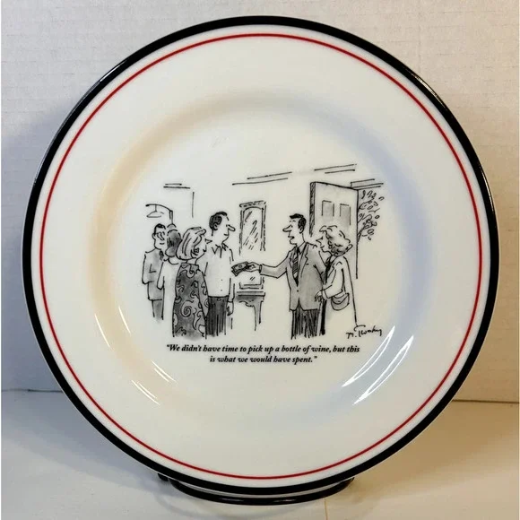 The New Yorker Restoration Hardware Wine Theme Cartoon Porcelain Salad Plate 8