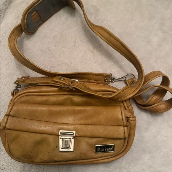 Marsand‎ Vintage Small Leather Camera Bag Tan Crossbody Wristlet USA