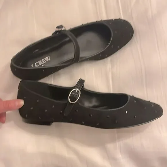 J. CREW RHINESTONE MARY JANE FLATS.  NEW IN BOX