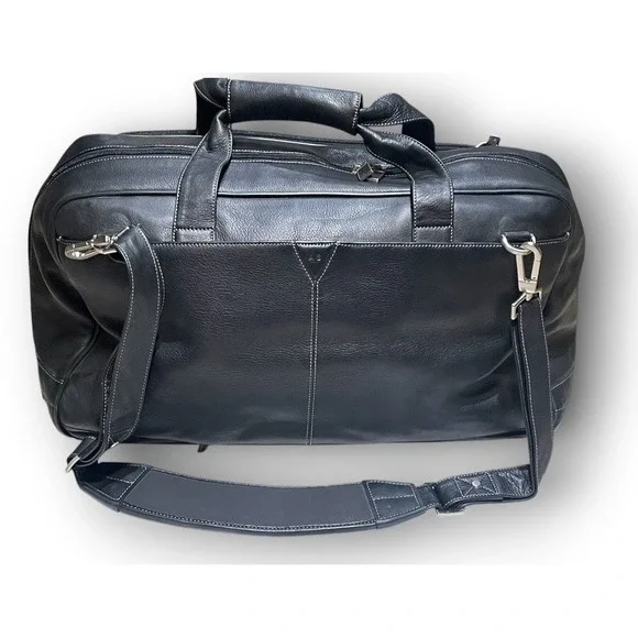 Johnston & Murphy Leather Black Large Weekender Travel Duffle Bag 22