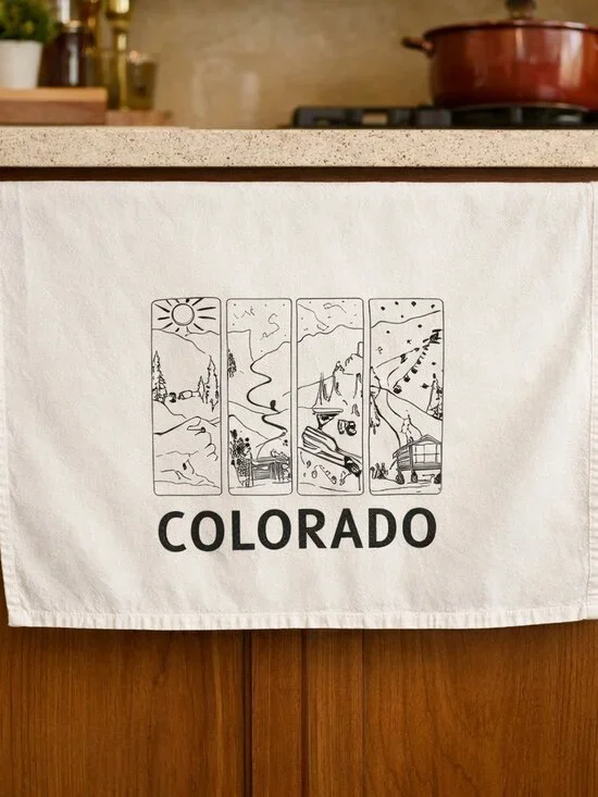 Colorado Kitchen Tea Towel  Mountain Cabin Decor Cotton Dish Towel Rustic Gift