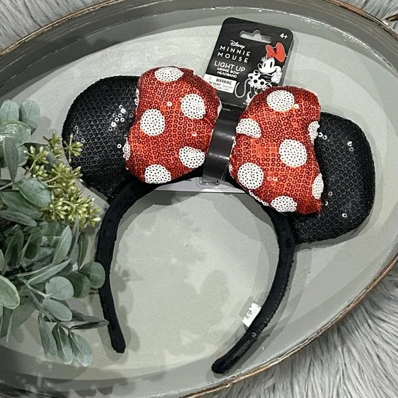 Disney Minnie Mouse Light Up Sequin‎ Minnie Bow Headband NEW