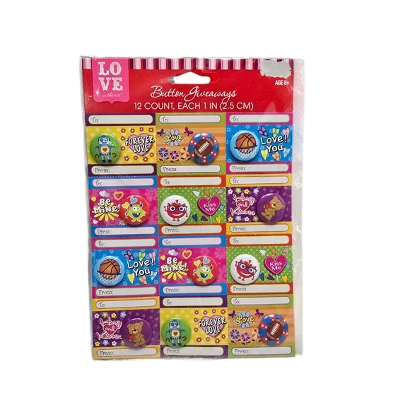 Button Giveaways Pins St Valentine's Day 12 Count 1 In - New OB Vintage 2014