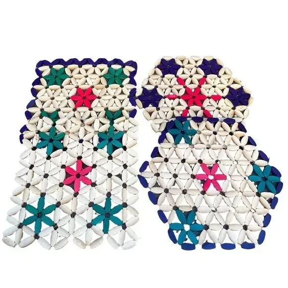 Colourful Vintage Threaded Bamboo Bead Trivets‎ Set Of 4 Hot Pot Stands