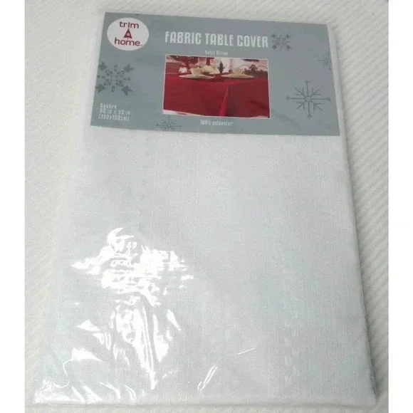 NEW Trim a Home Fabric Tablecloth Satin Stripe Polyester 52” X 52” Square White