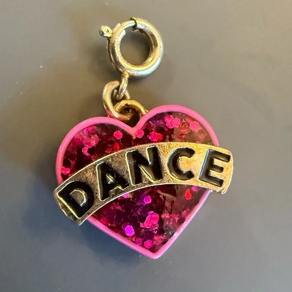 Gold Tone Pink Glitter Enamel DANCE Charm for Bracelet or Necklace