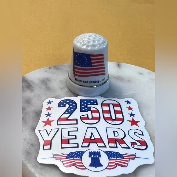 White Ceramic Thimble with American Flag Design 1777