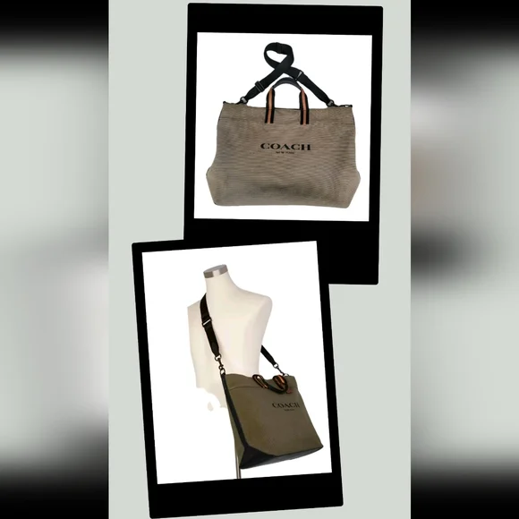 Coach Tote Bag 43 C5406 Canvas Leather Tan Orange Black Full Zip EUC Travel City
