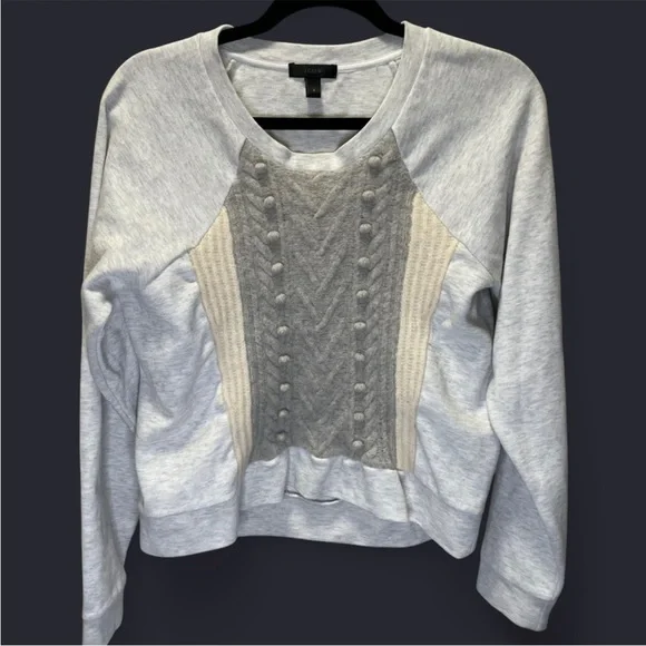 J. Crew Light Gray and Beige Mixed Media Crew Neck Sweater