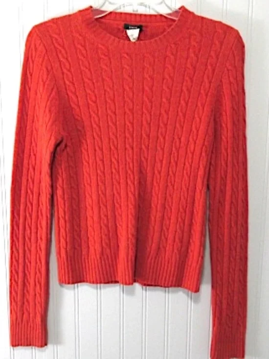 J.Crew Rusty Orange Cable Knit Cashmere Blend Sweater, Size M