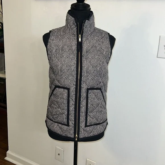 J. Crew Puffer Vest, Herringbone Print, sz XXS.