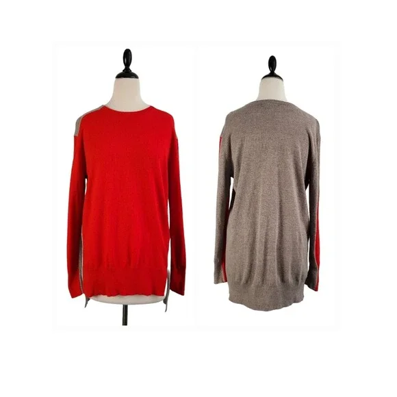 J.Crew Wool Blend Colorblock Tunic Sweater‎ Women's M Red Gray Relaxed Preppy