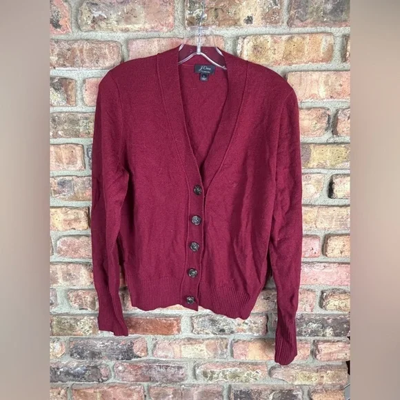 J.Crew. 100% cashmere Burgundy cardigan sweater Large