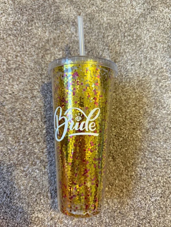Glitter Bride Tumbler Cup - Gold Confetti
