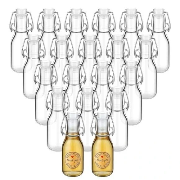 BRAND NEW Queekay 20 Pack Mini Glass Bottles with Swing Top Lids and Stickers