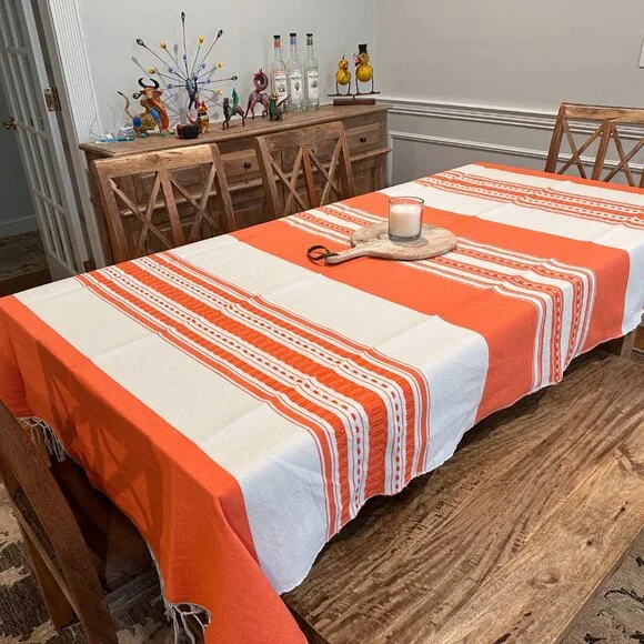97'' Tablecloth from Oaxaca Mexico made with 100 % Handloom cotton fabric