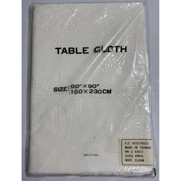 Vintage Ivory Vinyl Lace Tablecloth 60x90 NOS Retro Boho‎ Chic