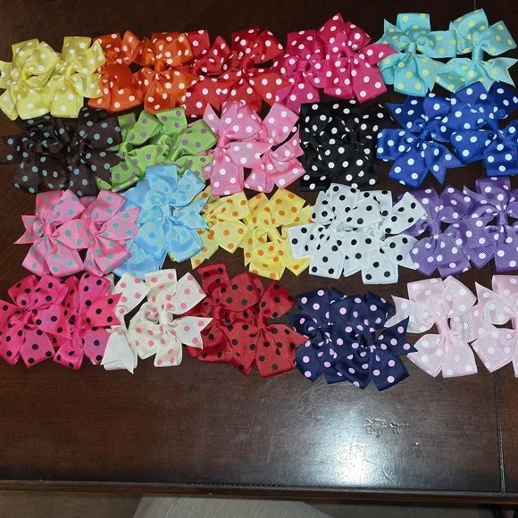 (J20) 40 Total, Colorful Polka Dot Hair Bows for Kids