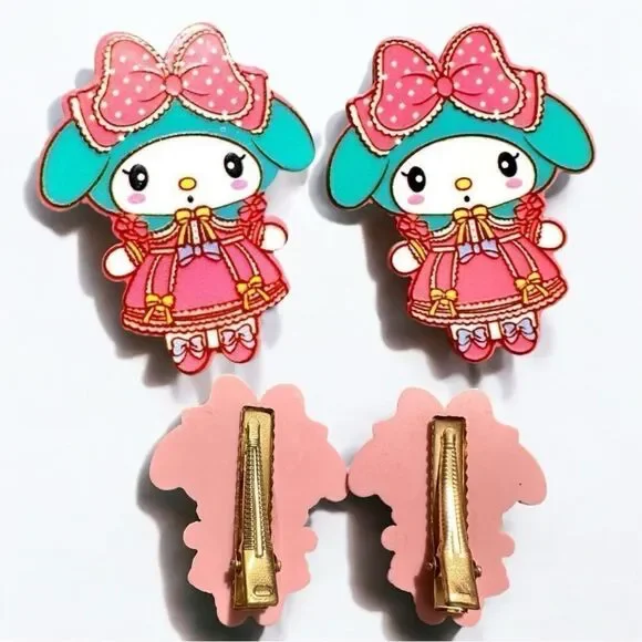 My Melody Hair Clips 2 Pcs – Cute Sanrio Acrylic Barrettes with Pink Bow