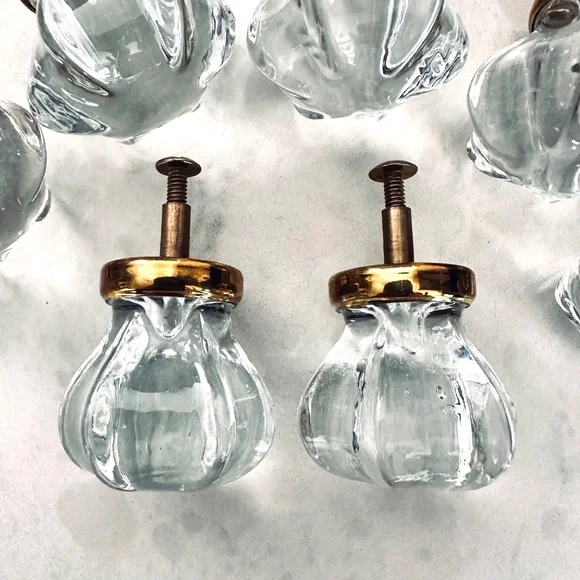Victorian Style Large Glass Drawer Pull Door Knob Anglo American Brass Set of 5