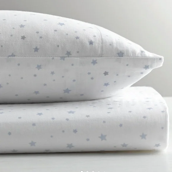 RH Star Print Fitted Crib Sheet -Blue
