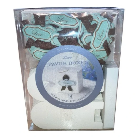 Love Favor Boxes with Brown and Mint Accents - 50 Count